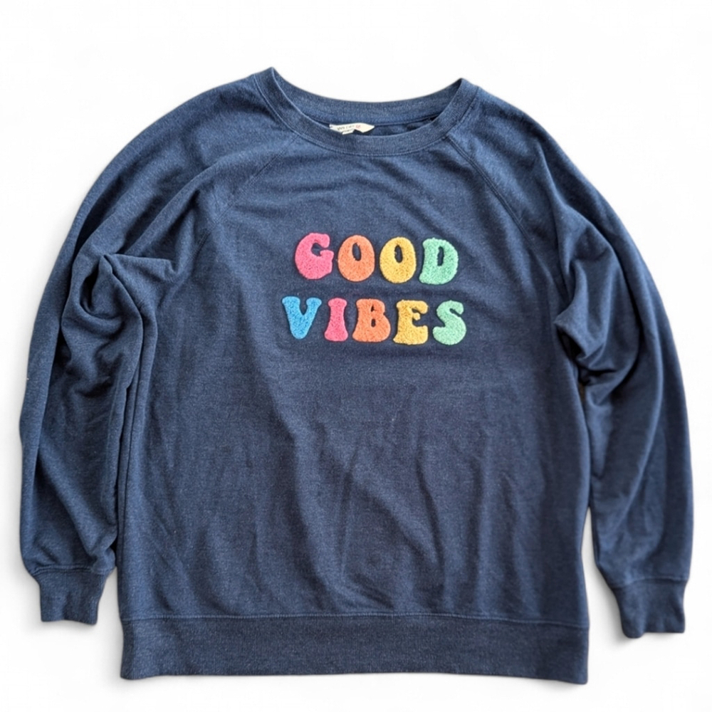 Wildfox Oversized Bubble Pop Letters French Terry Crewneck Navy Sweatshirt sz S